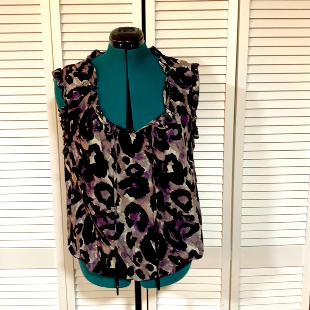 a.n.a. Plus Size 2X Sleeveless Purple Leopard Tank